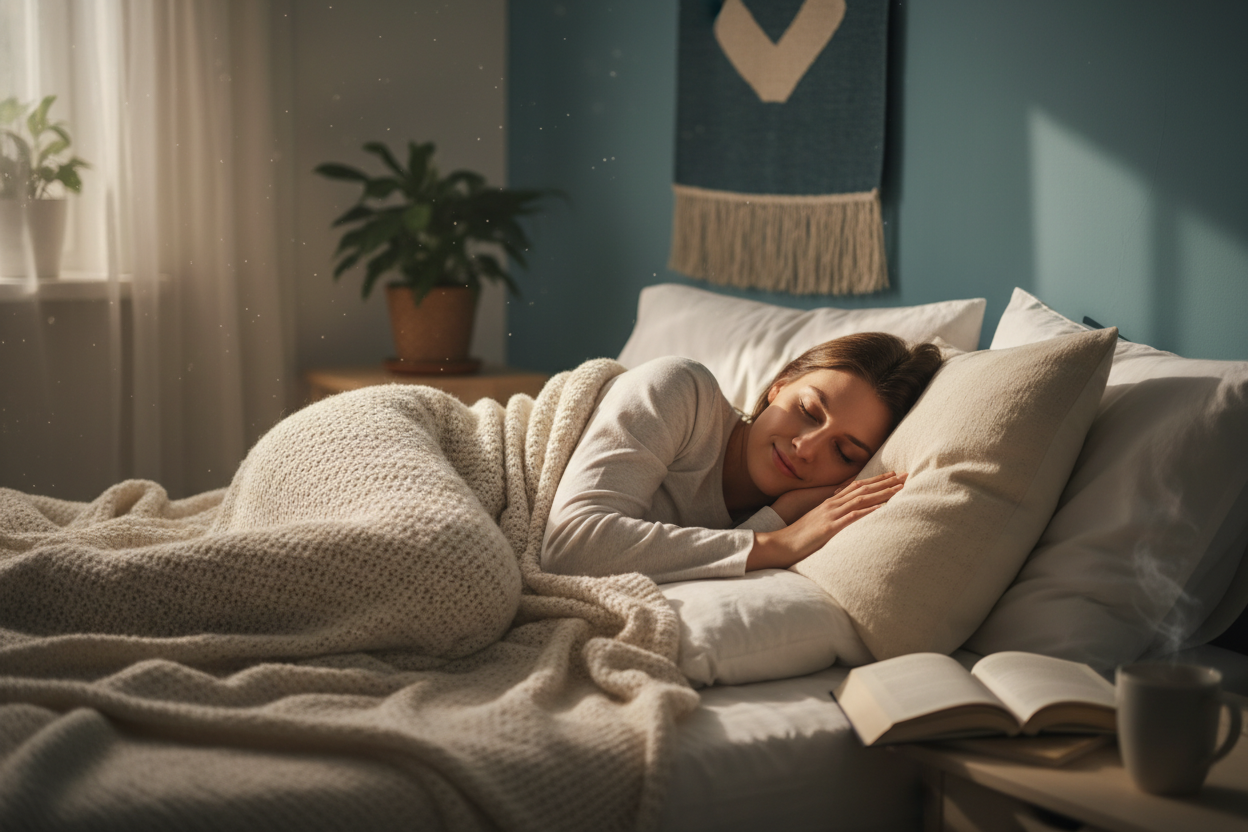 generate an image of a person sleeping soundly and comfortably