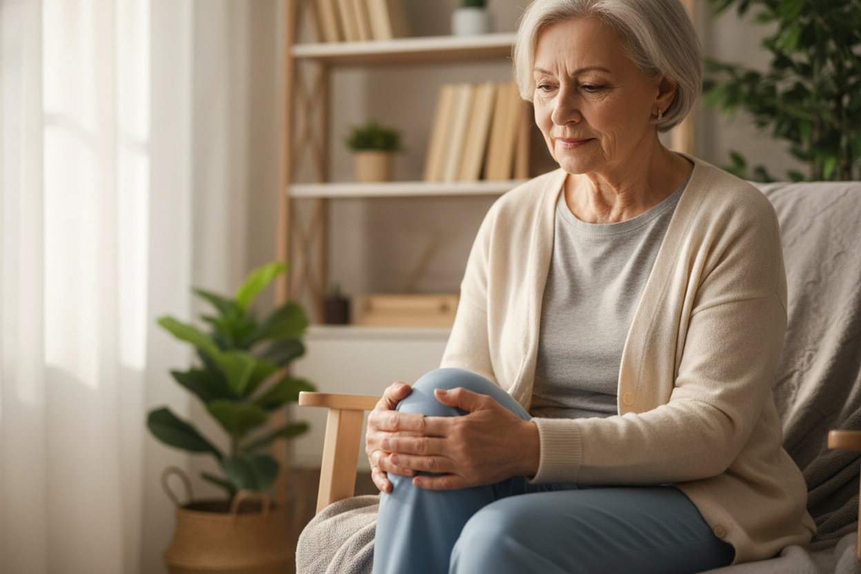 generate an image of an older person holding their knee