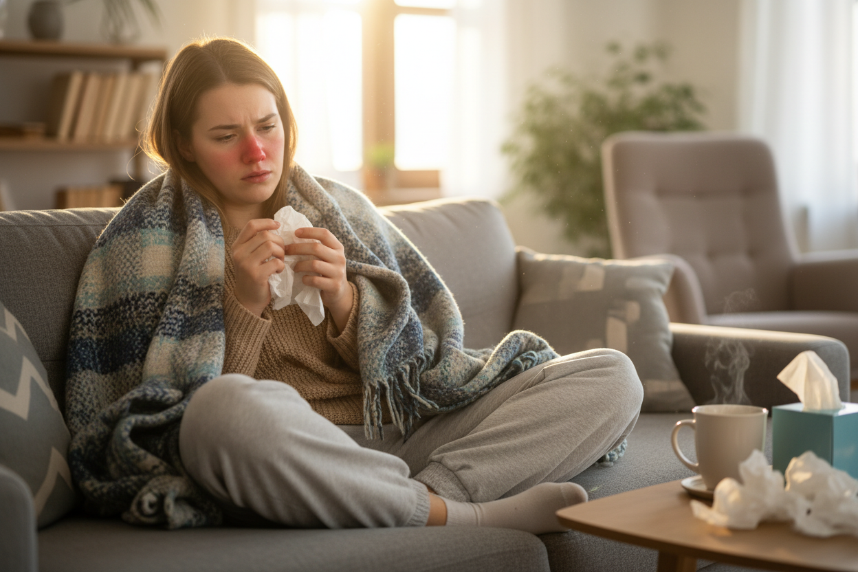 Picture of a person who has a cold.