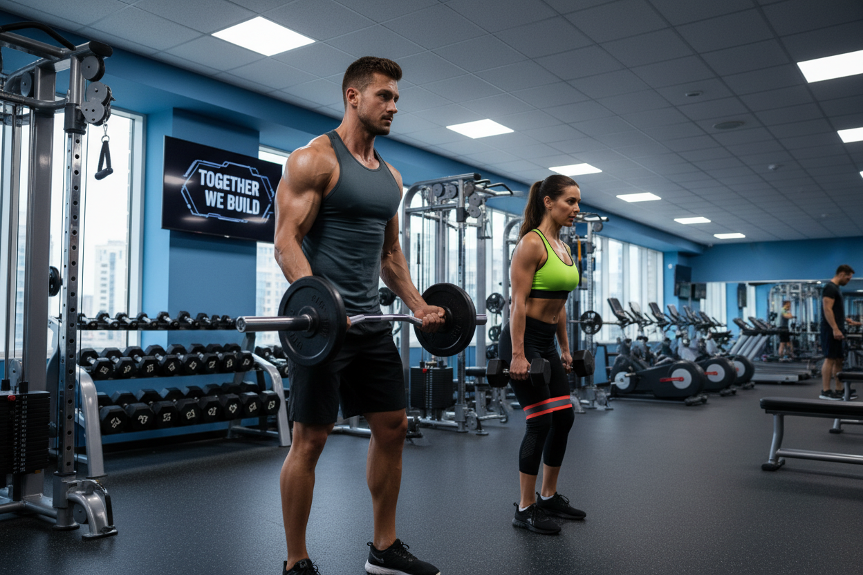 Picture of couple lifting weights at gym
